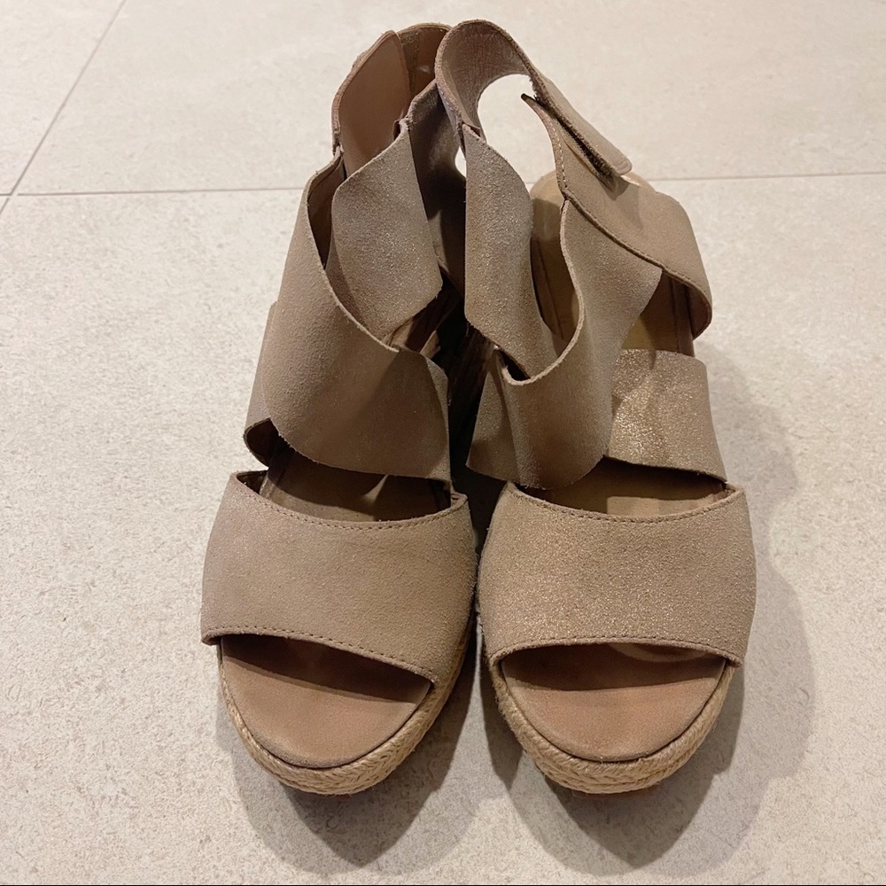 Eileen Fisher Gold Starry Metallic Willow Espadrille Platform Wedge Sandals
